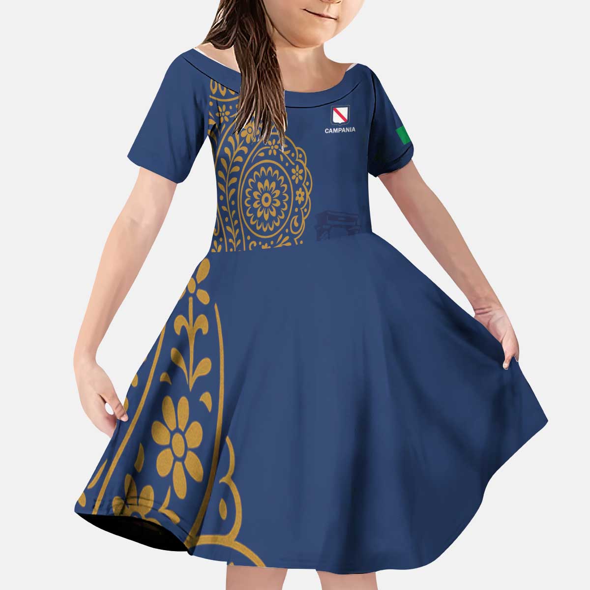 Italy Campania Kid Short Sleeve Dress Vietri Sul Mare Tile With Pompeii Ruins - Wonder Print Shop