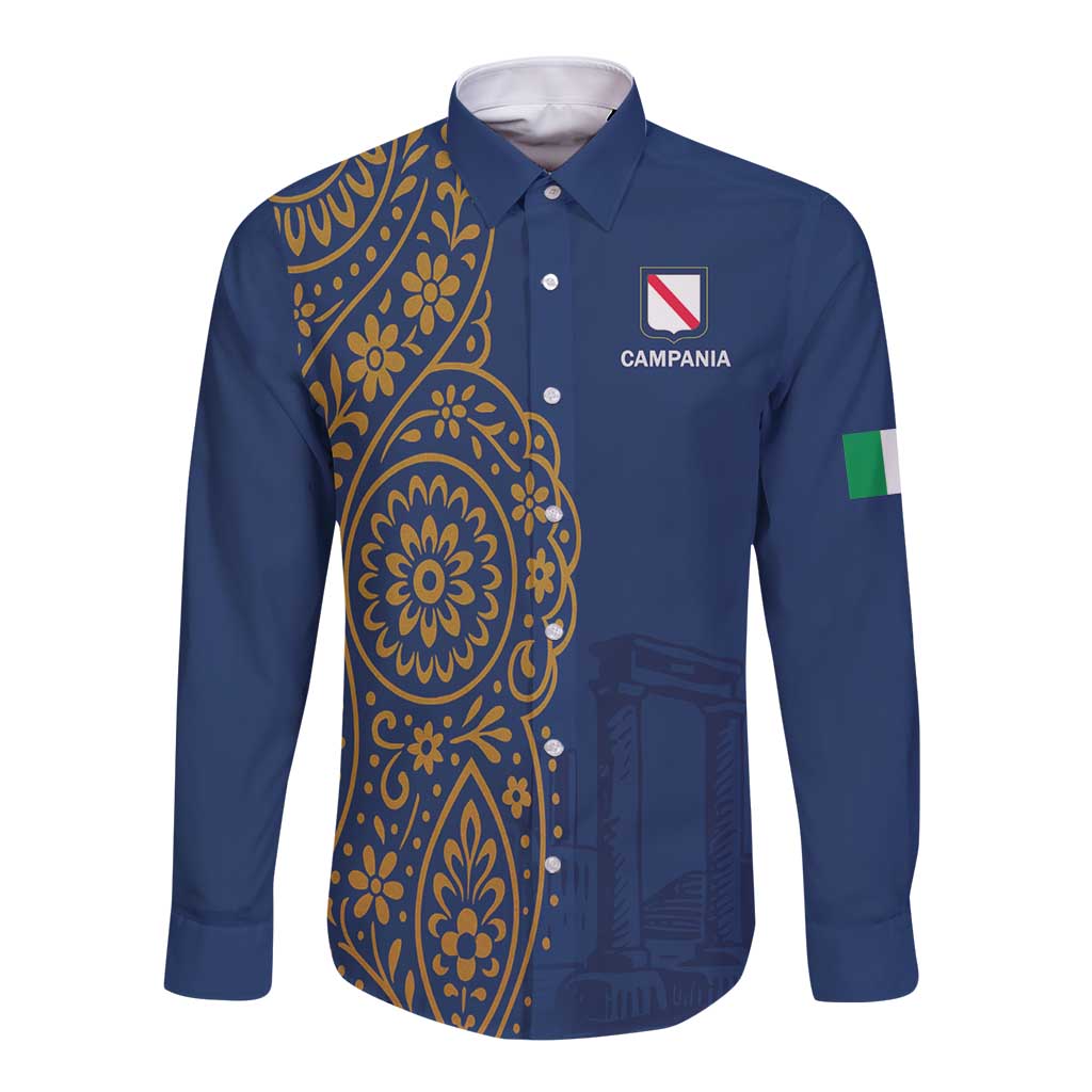 Italy Campania Long Sleeve Button Shirt Vietri Sul Mare Tile With Pompeii Ruins - Wonder Print Shop