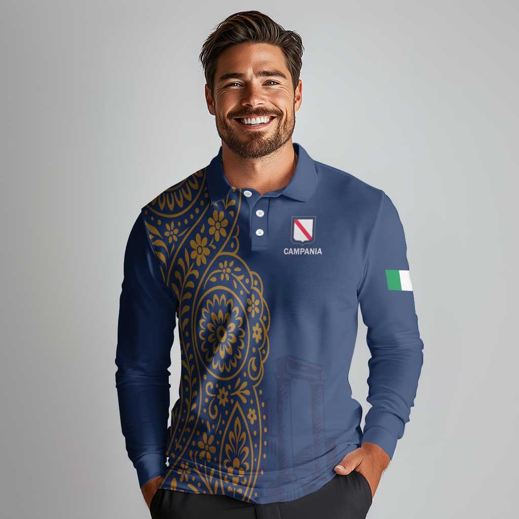 Italy Campania Long Sleeve Polo Shirt Vietri Sul Mare Tile With Pompeii Ruins - Wonder Print Shop