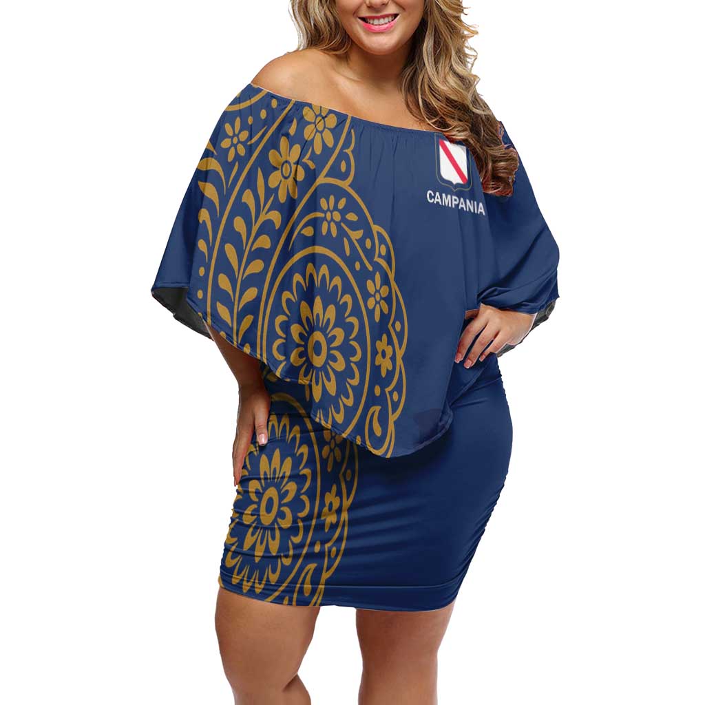 Italy Campania Off Shoulder Short Dress Vietri Sul Mare Tile With Pompeii Ruins - Wonder Print Shop