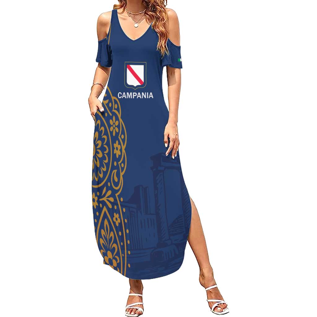 Italy Campania Summer Maxi Dress Vietri Sul Mare Tile With Pompeii Ruins - Wonder Print Shop