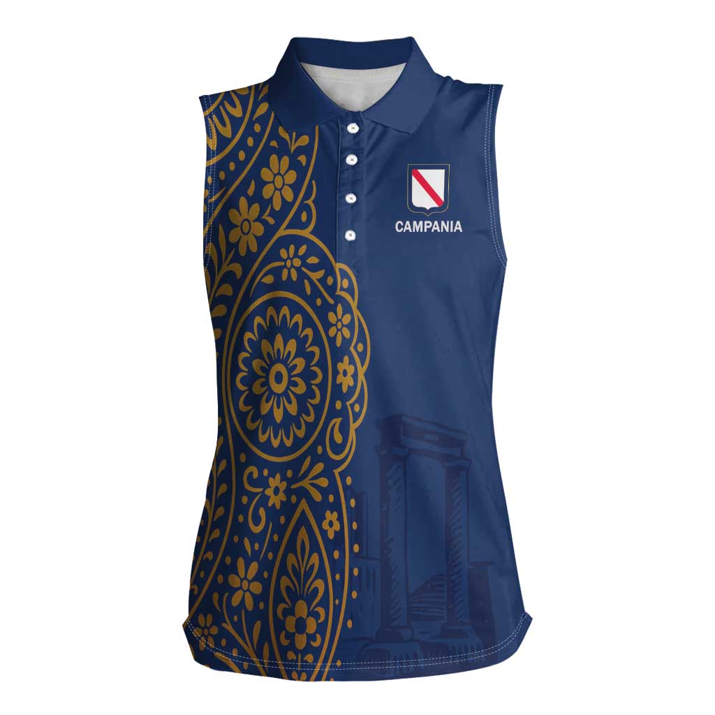 Italy Campania Women Sleeveless Polo Shirt Vietri Sul Mare Tile With Pompeii Ruins - Wonder Print Shop