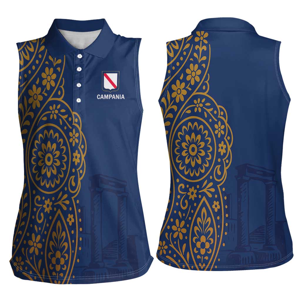 Italy Campania Women Sleeveless Polo Shirt Vietri Sul Mare Tile With Pompeii Ruins - Wonder Print Shop