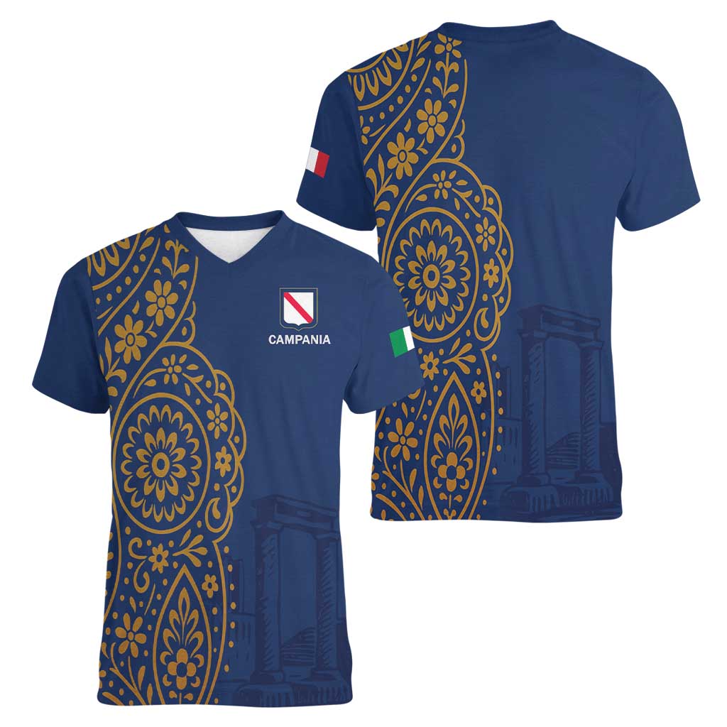 Italy Campania Women V-Neck T-Shirt Vietri Sul Mare Tile With Pompeii Ruins - Wonder Print Shop