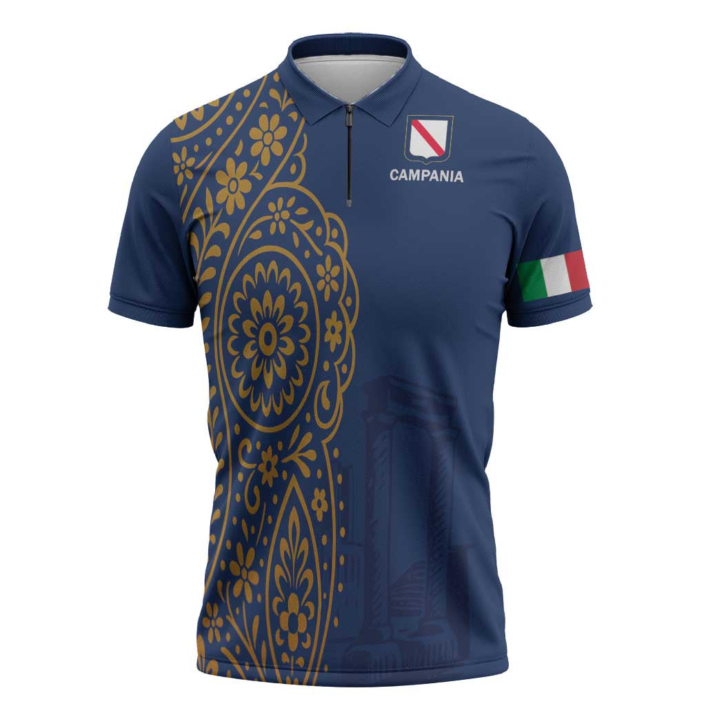 Italy Campania Zipper Polo Shirt Vietri Sul Mare Tile With Pompeii Ruins - Wonder Print Shop