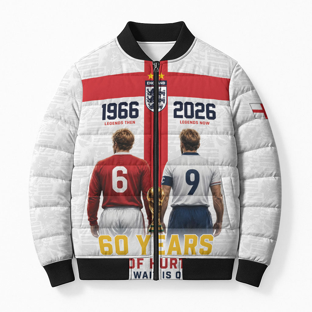 Custom England Football 60 Year Legacy Bomber Puffer Jacket 1966 Legends Then 2026 Legends Now