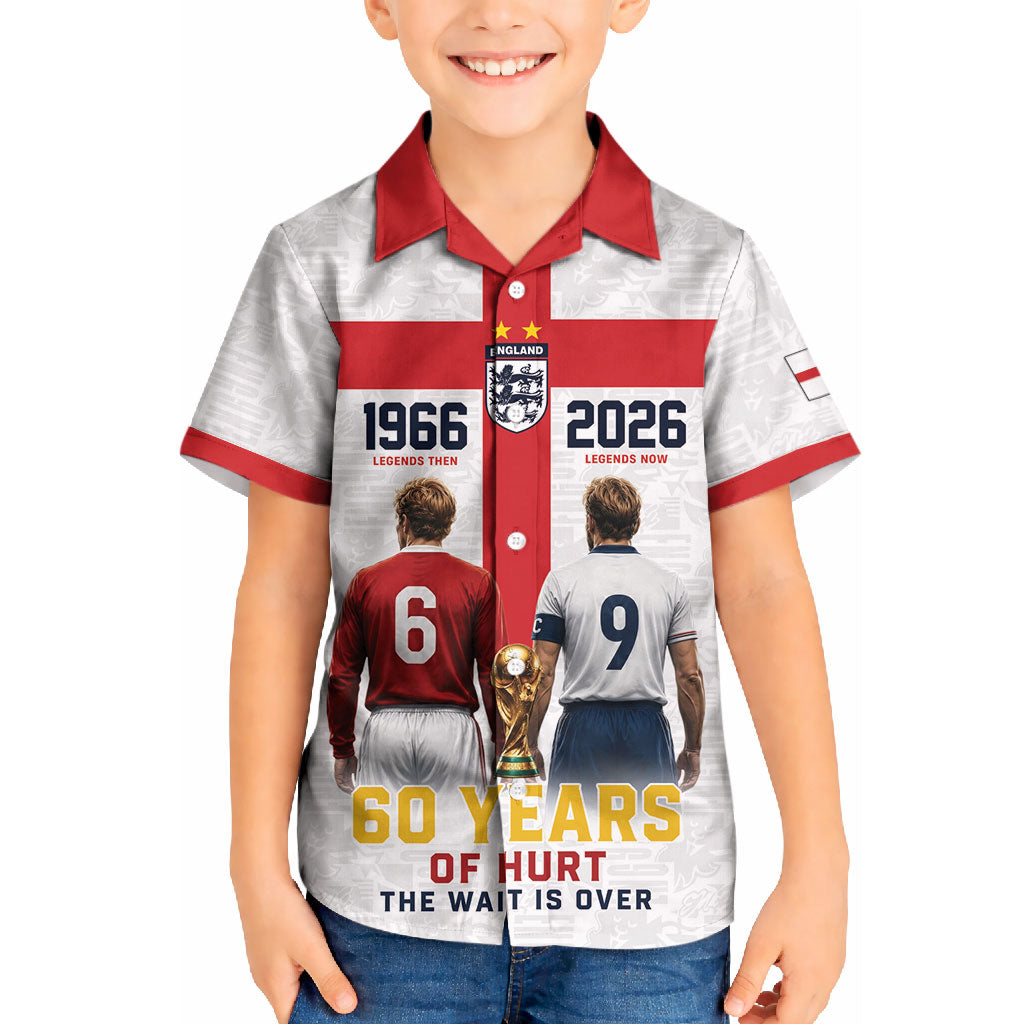 Custom England Football 60 Year Legacy Kid Hawaiian Shirt 1966 Legends Then 2026 Legends Now
