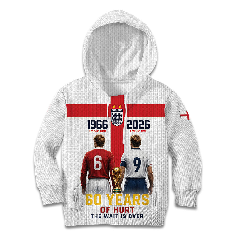 Custom England Football 60 Year Legacy Kid Hoodie 1966 Legends Then 2026 Legends Now