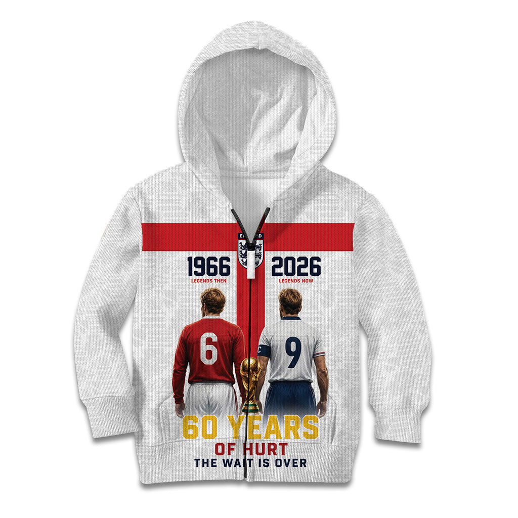 Custom England Football 60 Year Legacy Kid Hoodie 1966 Legends Then 2026 Legends Now