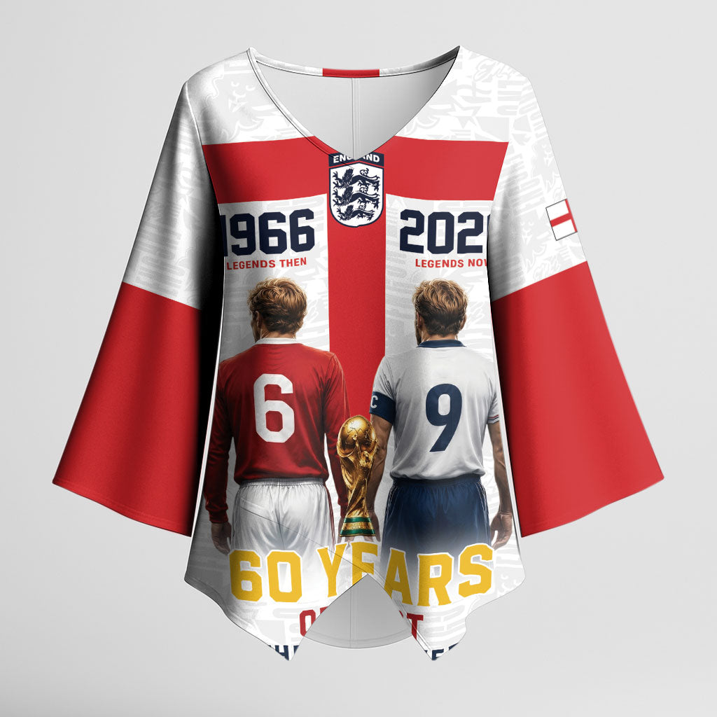 Custom England Football 60 Year Legacy Kimono Sleeve Blouse 1966 Legends Then 2026 Legends Now