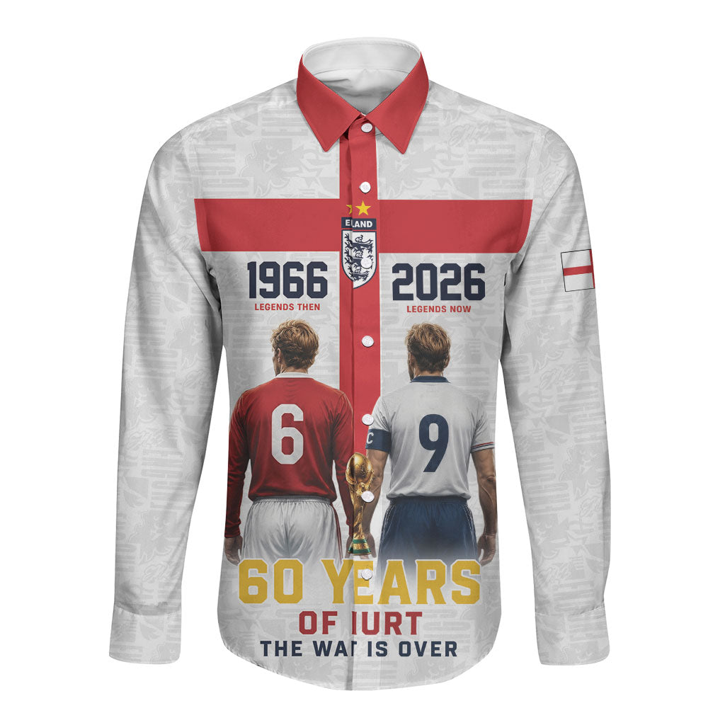 Custom England Football 60 Year Legacy Long Sleeve Button Shirt 1966 Legends Then 2026 Legends Now