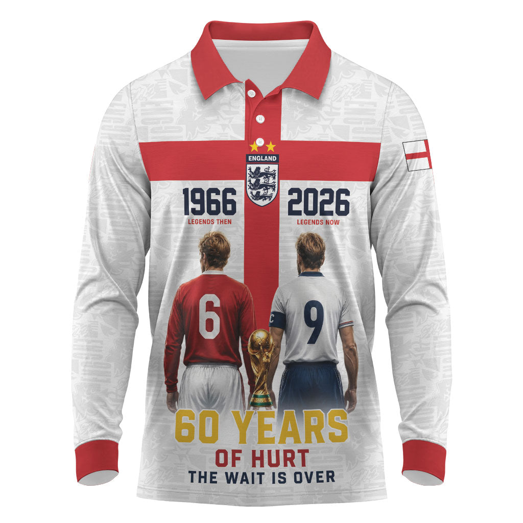 Custom England Football 60 Year Legacy Long Sleeve Polo Shirt 1966 Legends Then 2026 Legends Now
