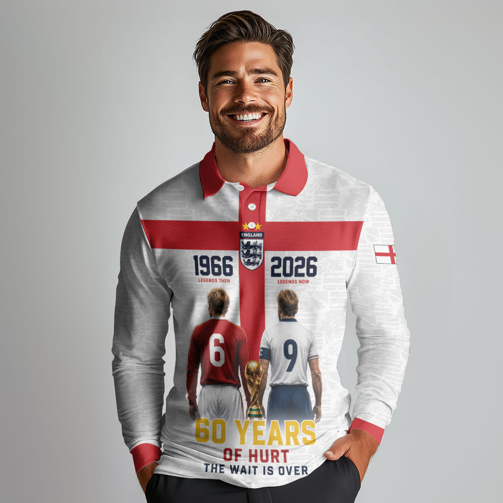 Custom England Football 60 Year Legacy Long Sleeve Polo Shirt 1966 Legends Then 2026 Legends Now
