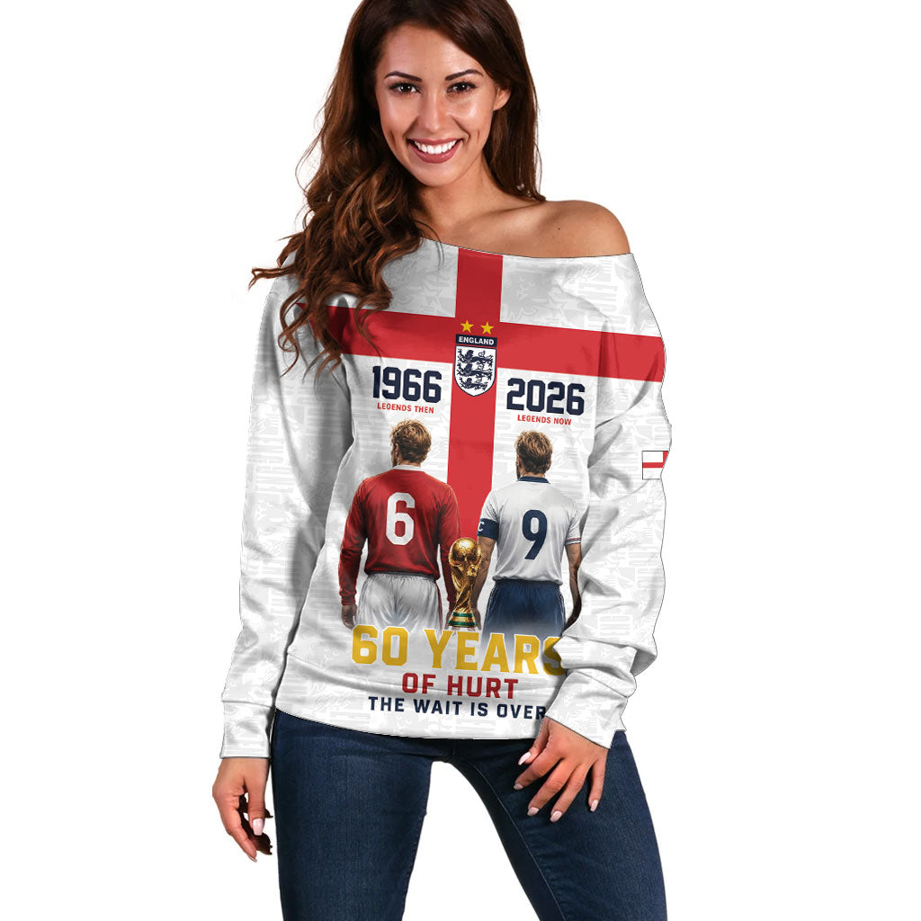 Custom England Football 60 Year Legacy Off Shoulder Sweater 1966 Legends Then 2026 Legends Now