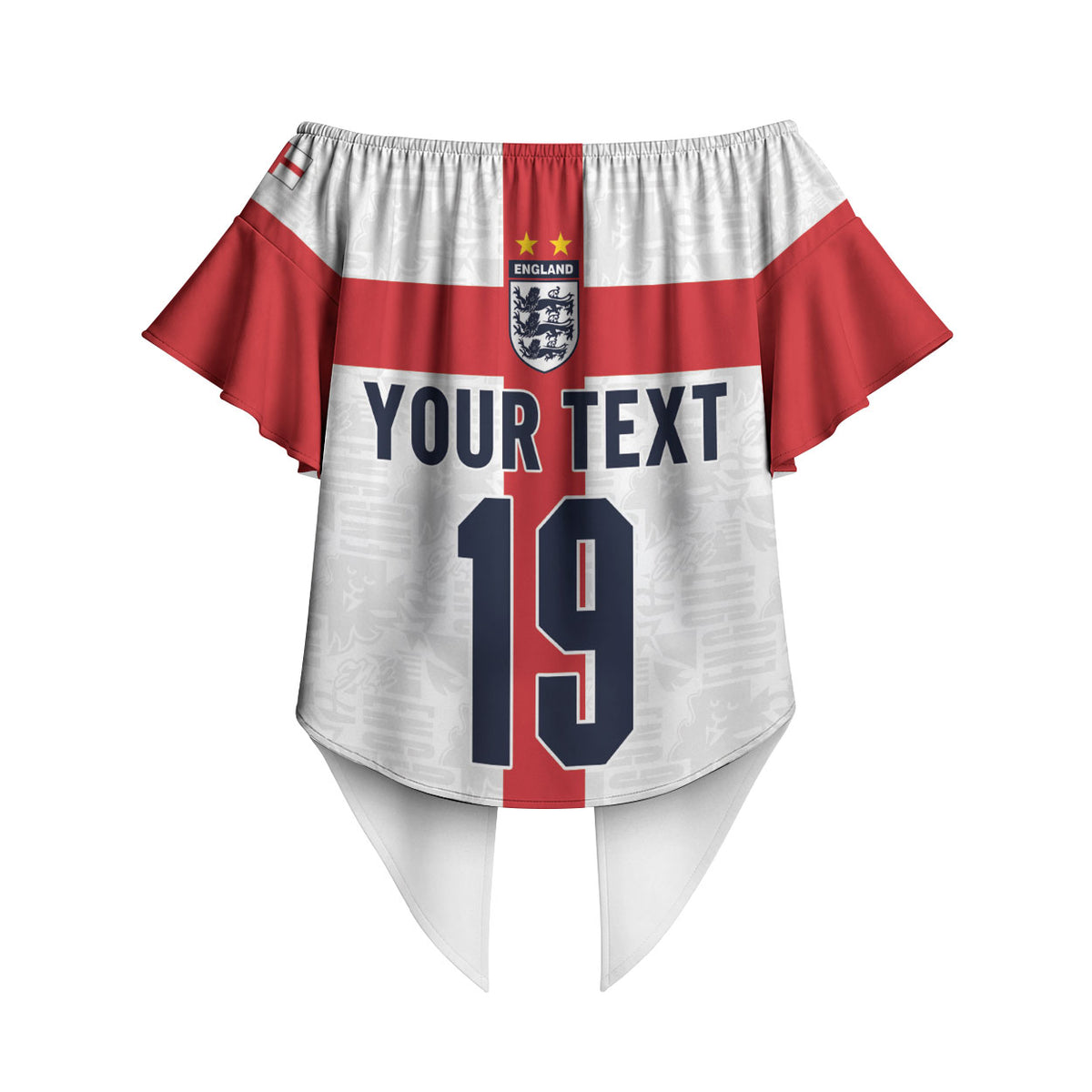 Custom England Football 60 Year Legacy Off Shoulder Wrap Waist Top 1966 Legends Then 2026 Legends Now