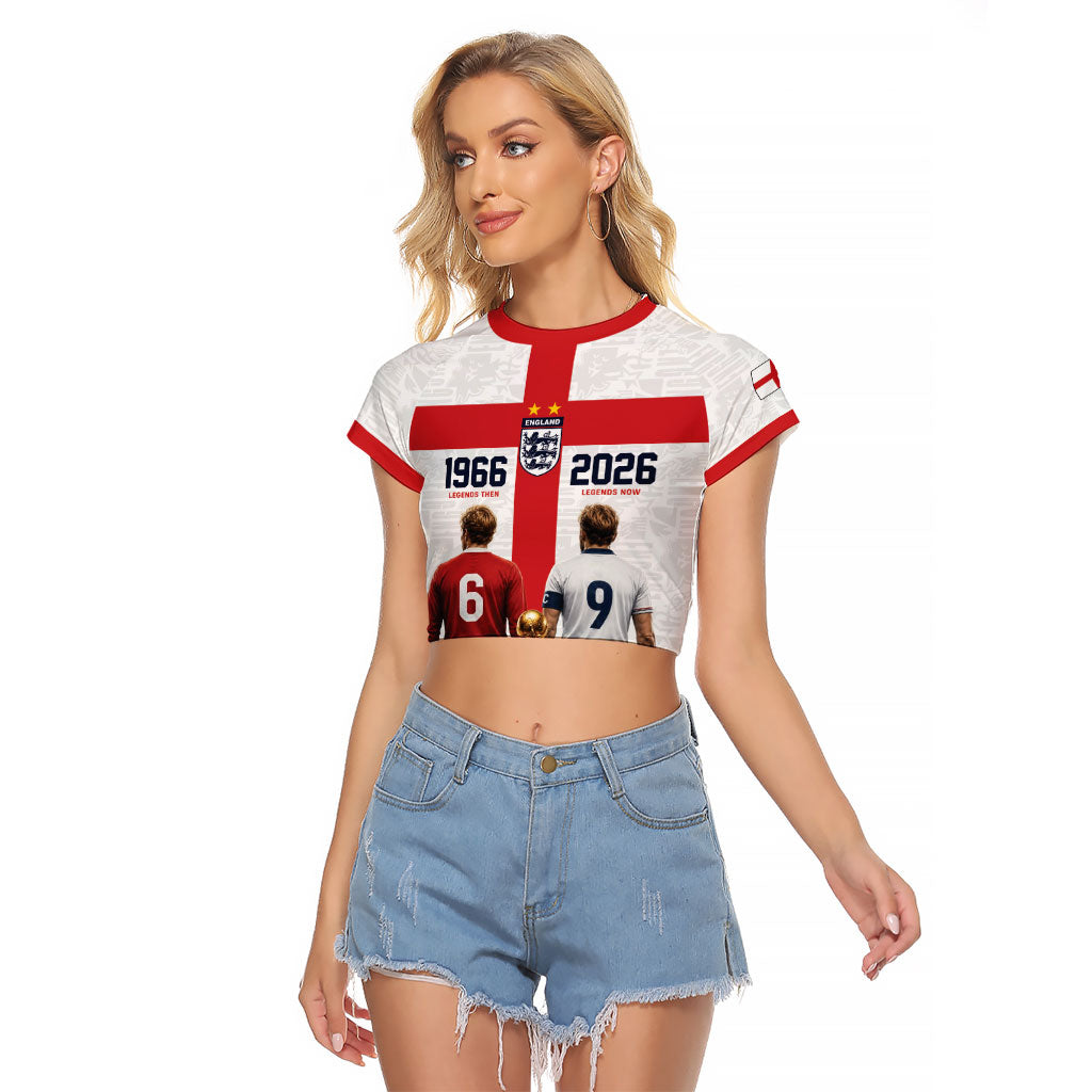 Custom England Football 60 Year Legacy Raglan Cropped T Shirt 1966 Legends Then 2026 Legends Now