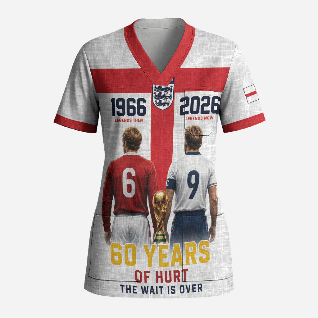 Custom England Football 60 Year Legacy Scrub Top 1966 Legends Then 2026 Legends Now