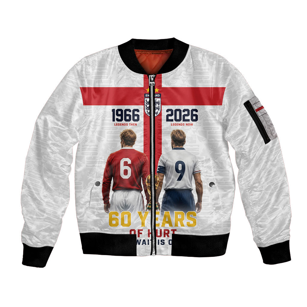 Custom England Football 60 Year Legacy Sleeve Zip Bomber Jacket 1966 Legends Then 2026 Legends Now