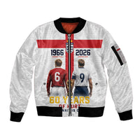 Custom England Football 60 Year Legacy Sleeve Zip Bomber Jacket 1966 Legends Then 2026 Legends Now