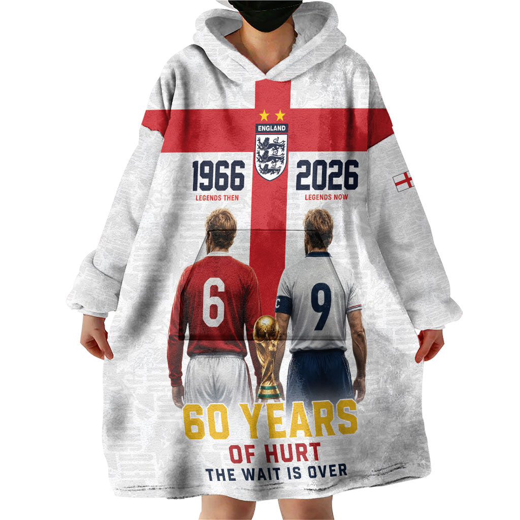Custom England Football 60 Year Legacy Wearable Blanket Hoodie 1966 Legends Then 2026 Legends Now
