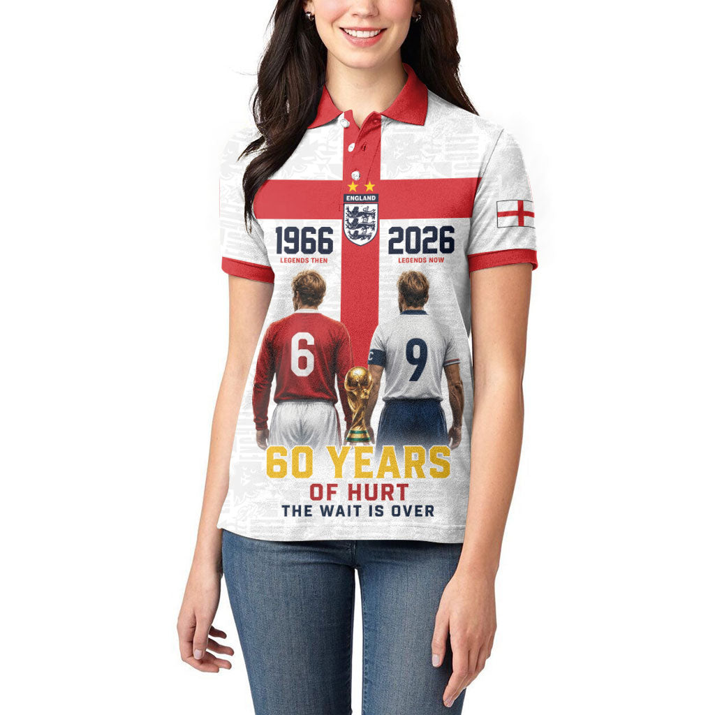 Custom England Football 60 Year Legacy Women Polo Shirt 1966 Legends Then 2026 Legends Now