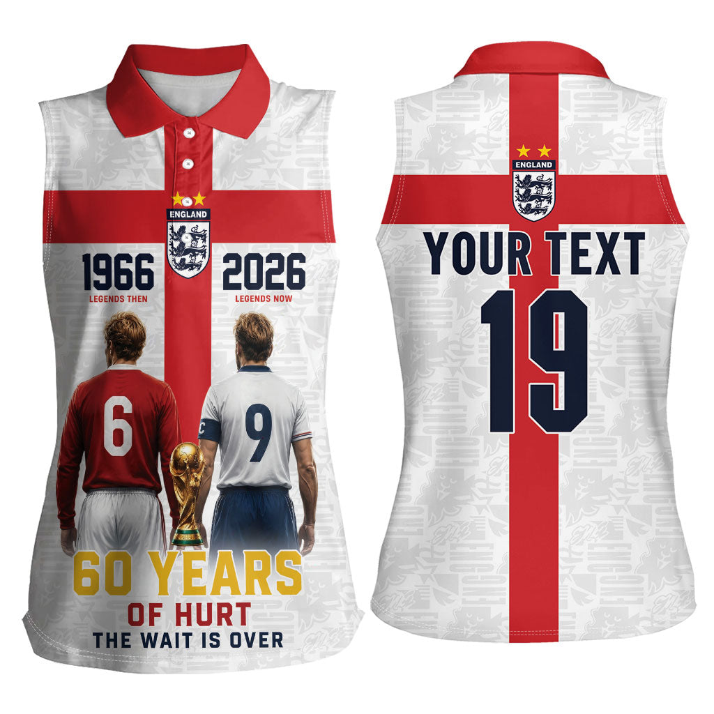 Custom England Football 60 Year Legacy Women Sleeveless Polo Shirt 1966 Legends Then 2026 Legends Now