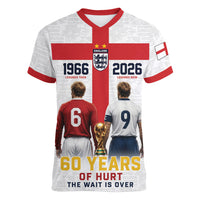 Custom England Football 60 Year Legacy Women V-Neck T-Shirt 1966 Legends Then 2026 Legends Now