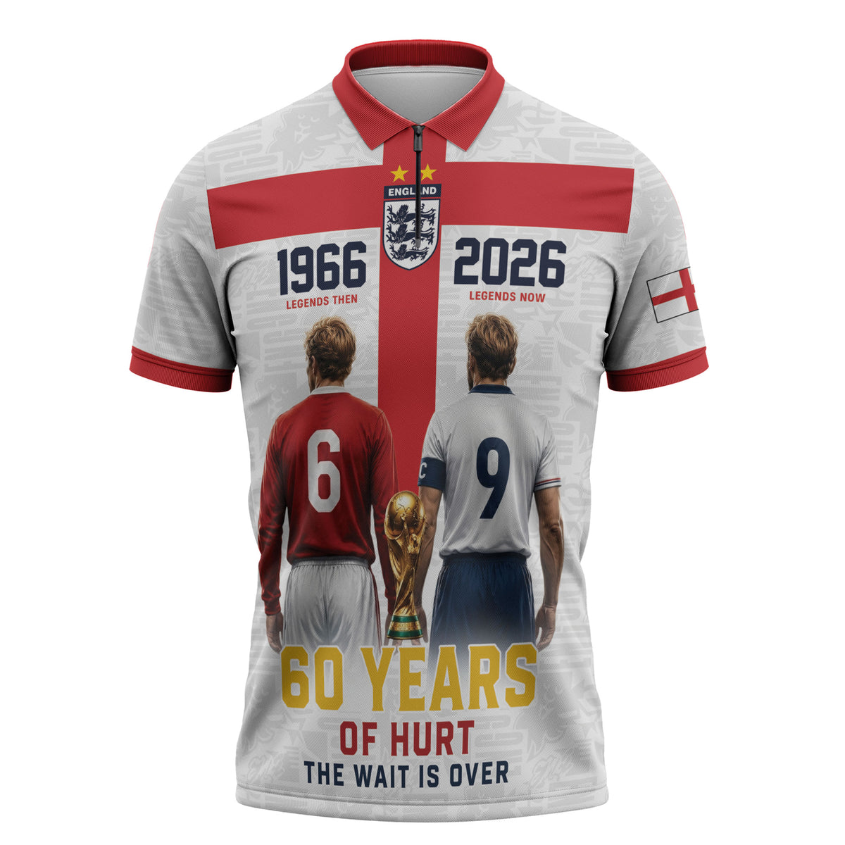 Custom England Football 60 Year Legacy Zipper Polo Shirt 1966 Legends Then 2026 Legends Now