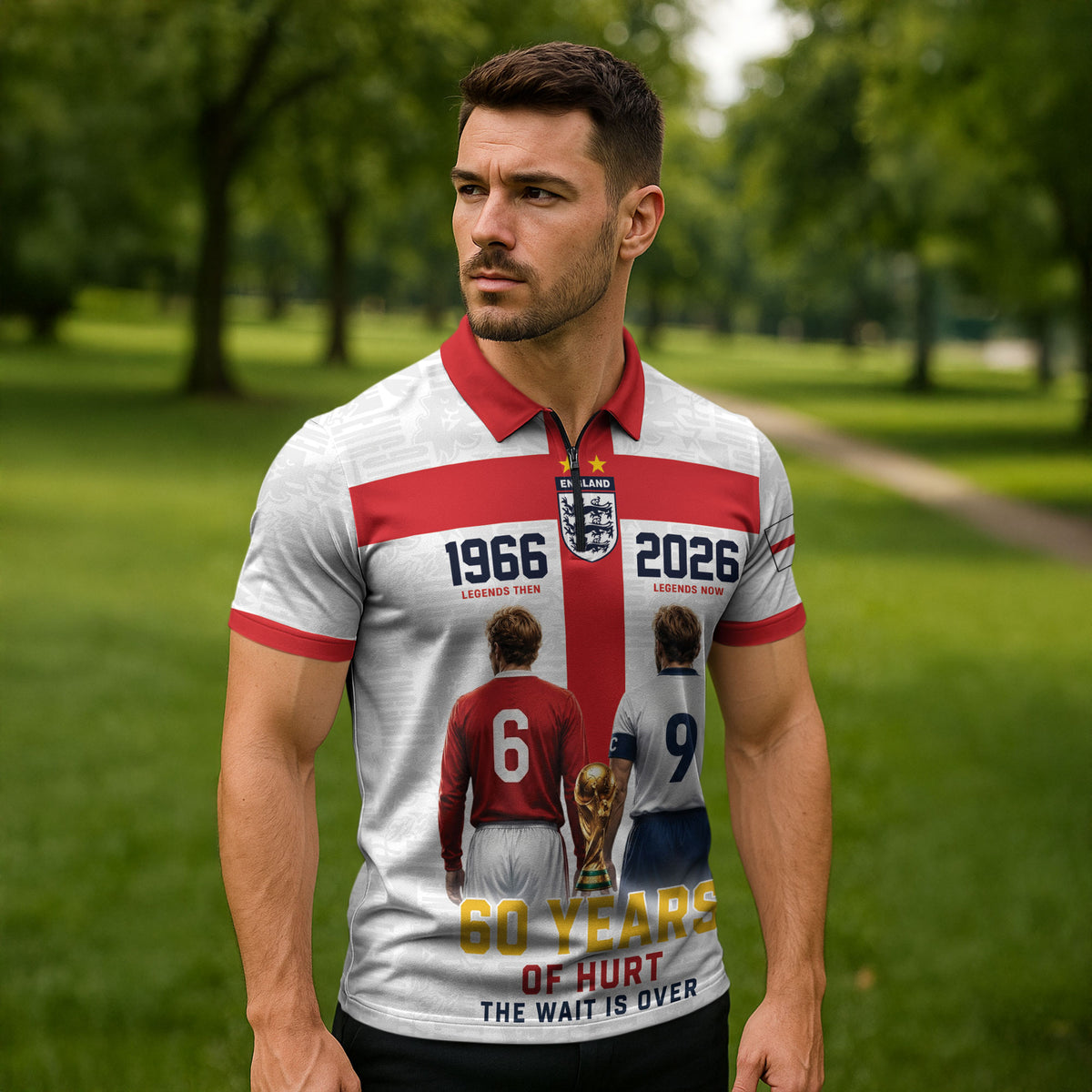Custom England Football 60 Year Legacy Zipper Polo Shirt 1966 Legends Then 2026 Legends Now