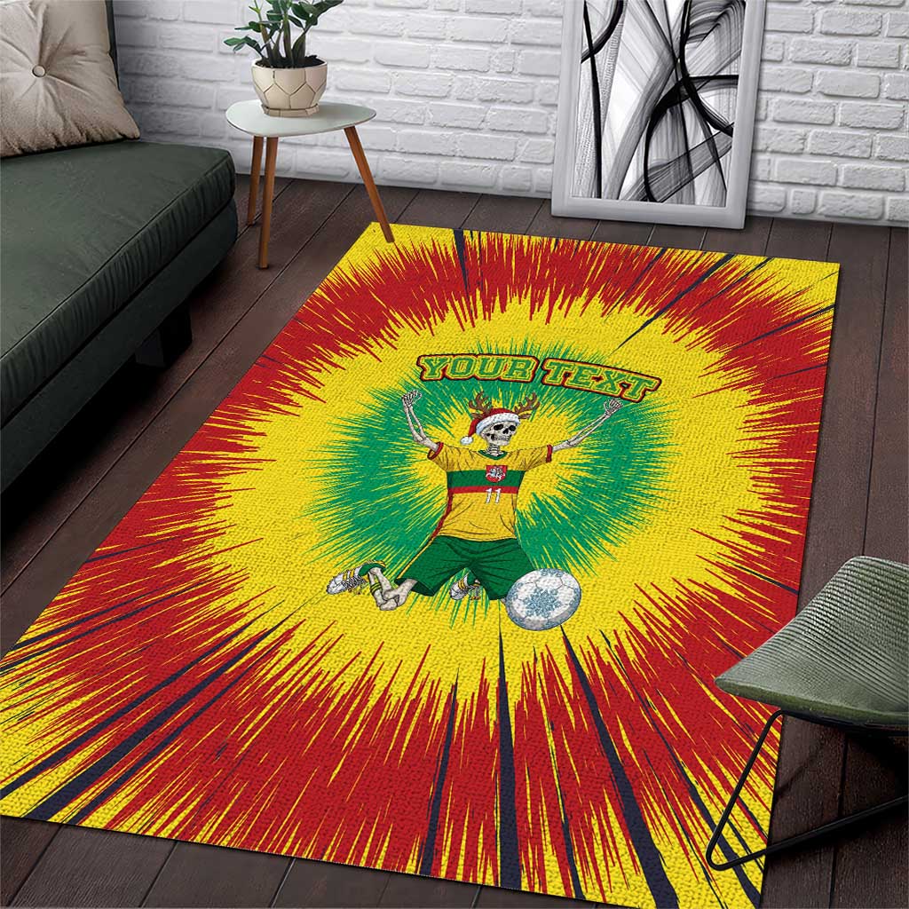 Personalized Lithuania Christmas Tie Dye Area Rug Skeleton Soccer Goal Celebration Santa Hat - Wonder Print Shop
