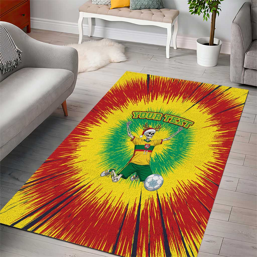 Personalized Lithuania Christmas Tie Dye Area Rug Skeleton Soccer Goal Celebration Santa Hat - Wonder Print Shop