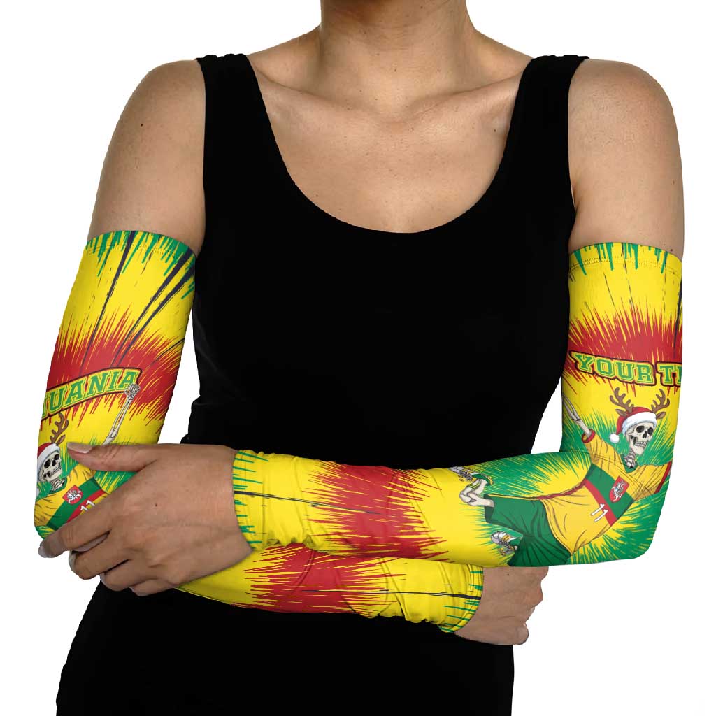 Personalized Lithuania Christmas Tie Dye Arm Sleeves Skeleton Soccer Goal Celebration Santa Hat - Wonder Print Shop