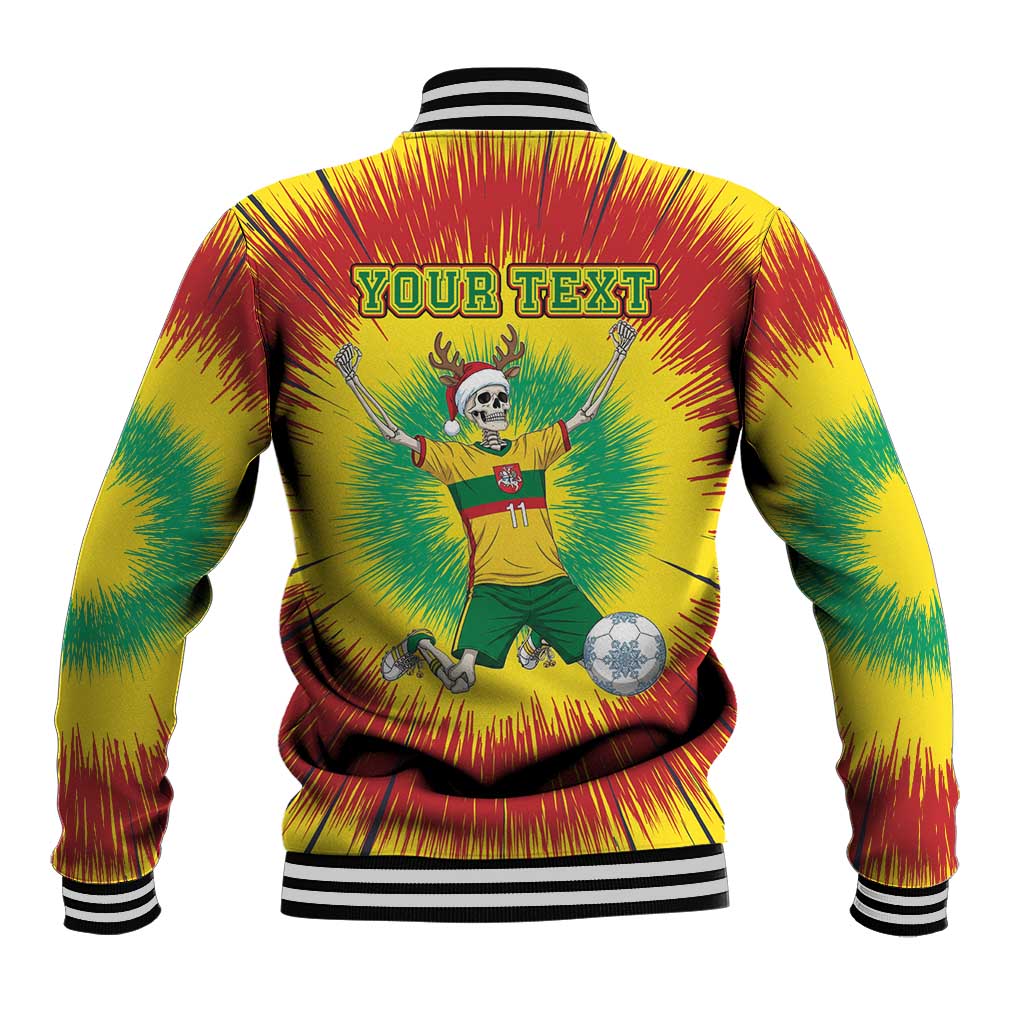 Personalized Lithuania Christmas Tie Dye Baseball Jacket Skeleton Soccer Goal Celebration Santa Hat - Wonder Print Shop