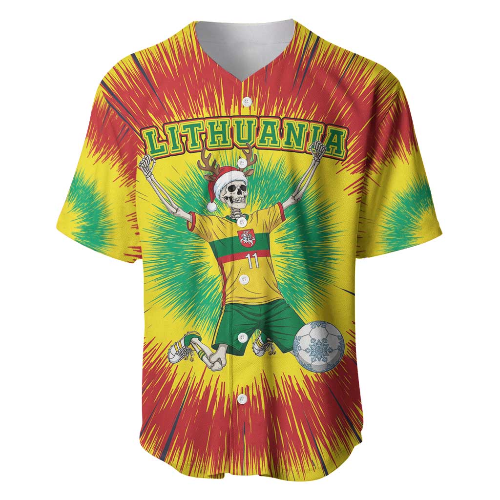 Personalized Lithuania Christmas Tie Dye Baseball Jersey Skeleton Soccer Goal Celebration Santa Hat - Wonder Print Shop