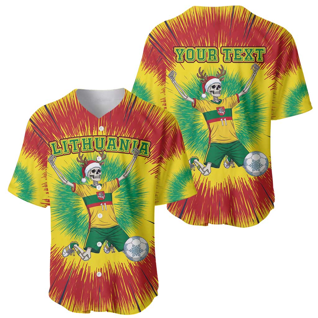Personalized Lithuania Christmas Tie Dye Baseball Jersey Skeleton Soccer Goal Celebration Santa Hat - Wonder Print Shop