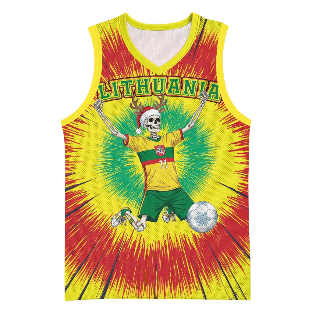 Personalized Lithuania Christmas Tie Dye Basketball Jersey Skeleton Soccer Goal Celebration Santa Hat - Wonder Print Shop