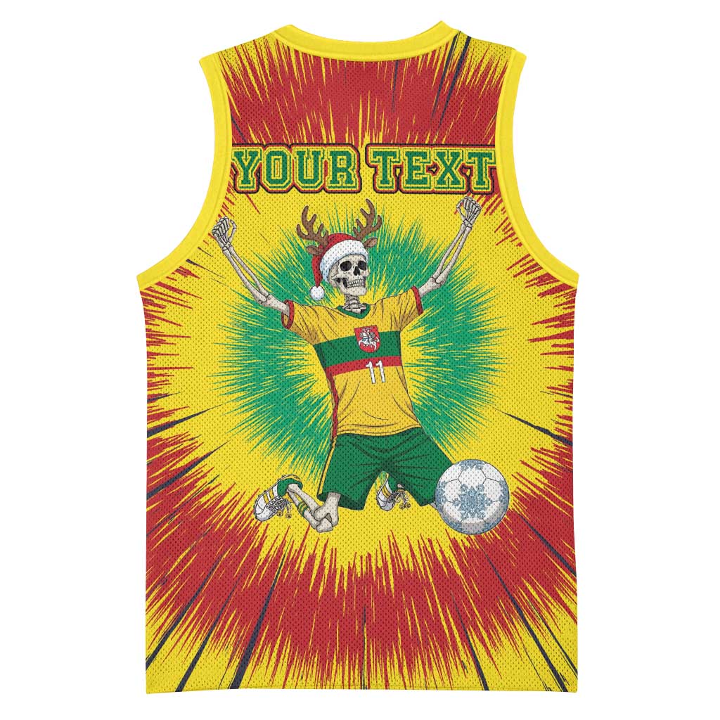 Personalized Lithuania Christmas Tie Dye Basketball Jersey Skeleton Soccer Goal Celebration Santa Hat - Wonder Print Shop