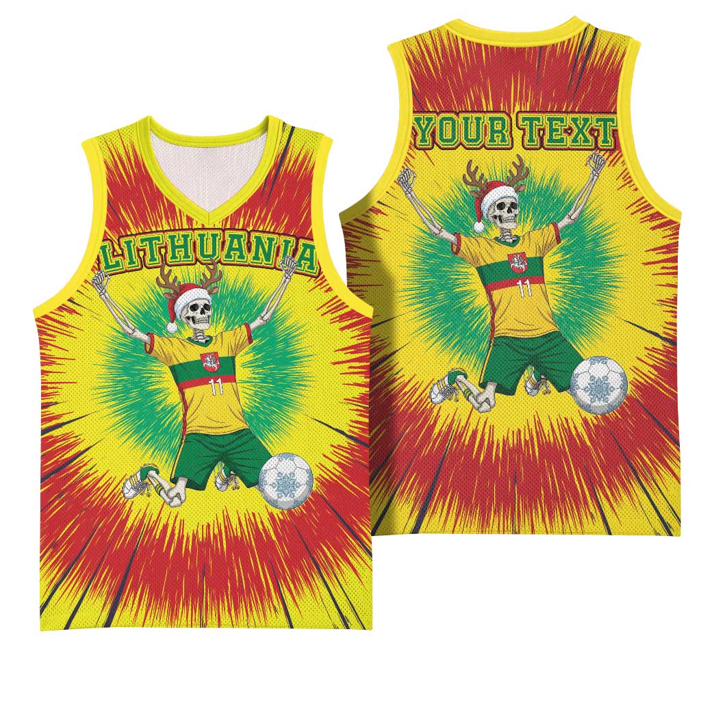 Personalized Lithuania Christmas Tie Dye Basketball Jersey Skeleton Soccer Goal Celebration Santa Hat - Wonder Print Shop