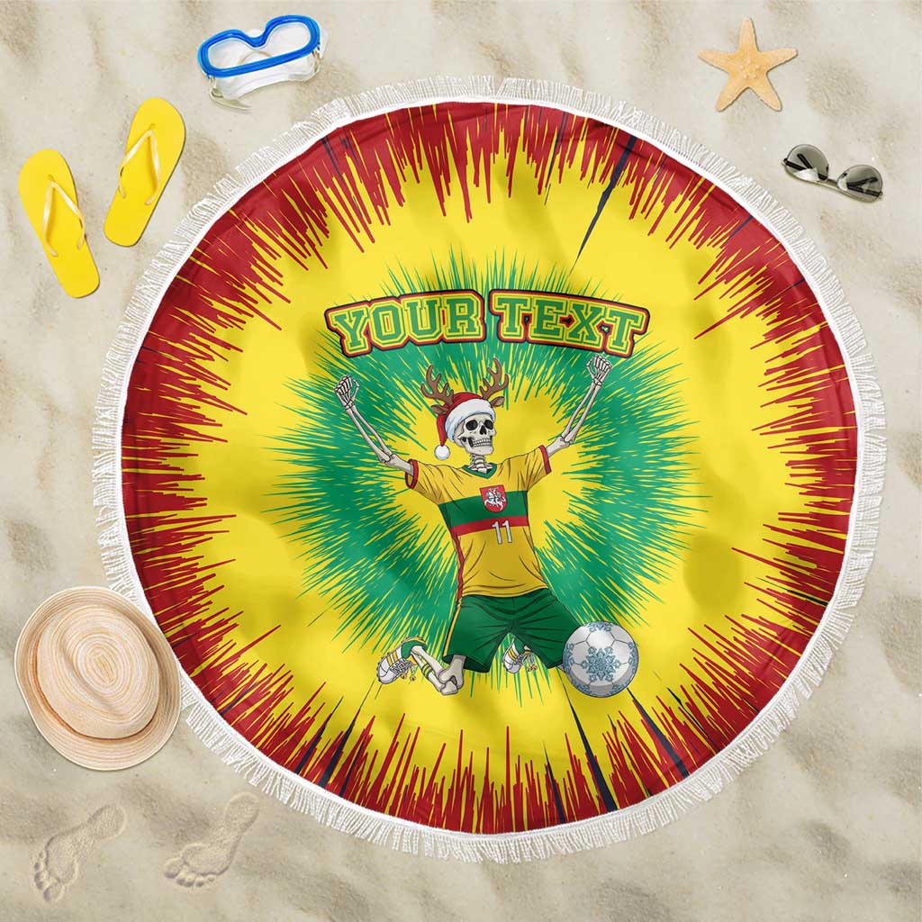 Personalized Lithuania Christmas Tie Dye Beach Blanket Skeleton Soccer Goal Celebration Santa Hat - Wonder Print Shop