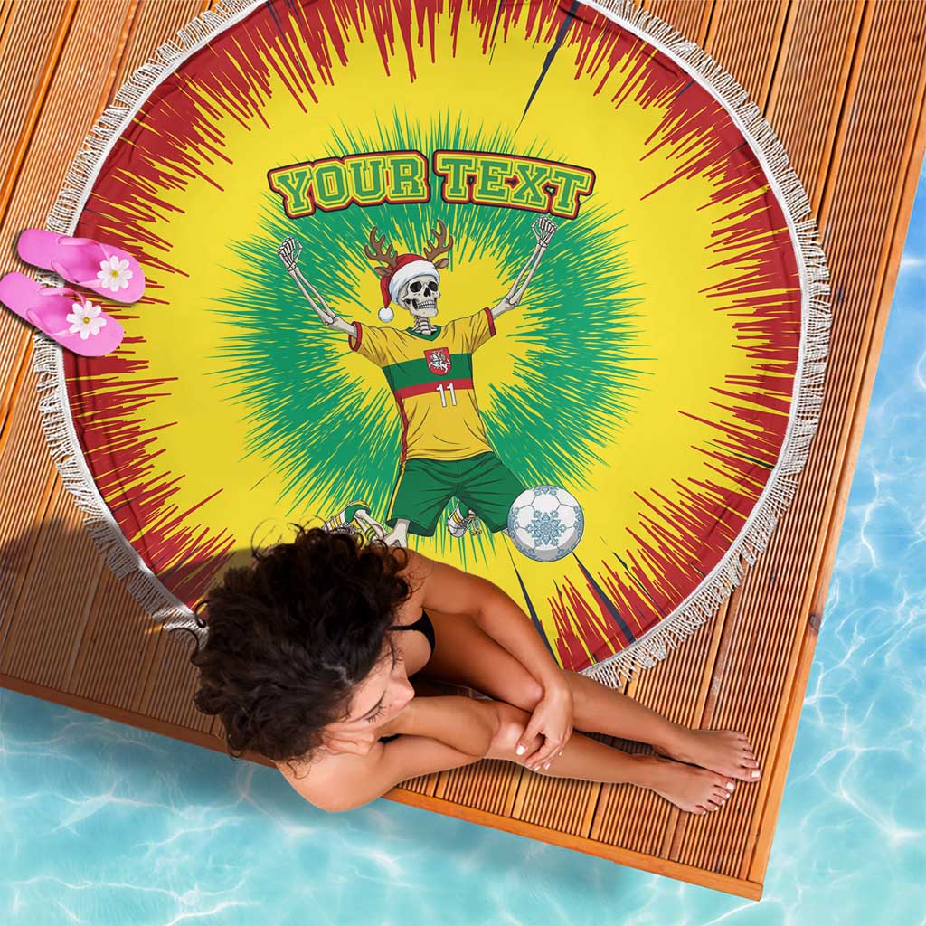 Personalized Lithuania Christmas Tie Dye Beach Blanket Skeleton Soccer Goal Celebration Santa Hat - Wonder Print Shop