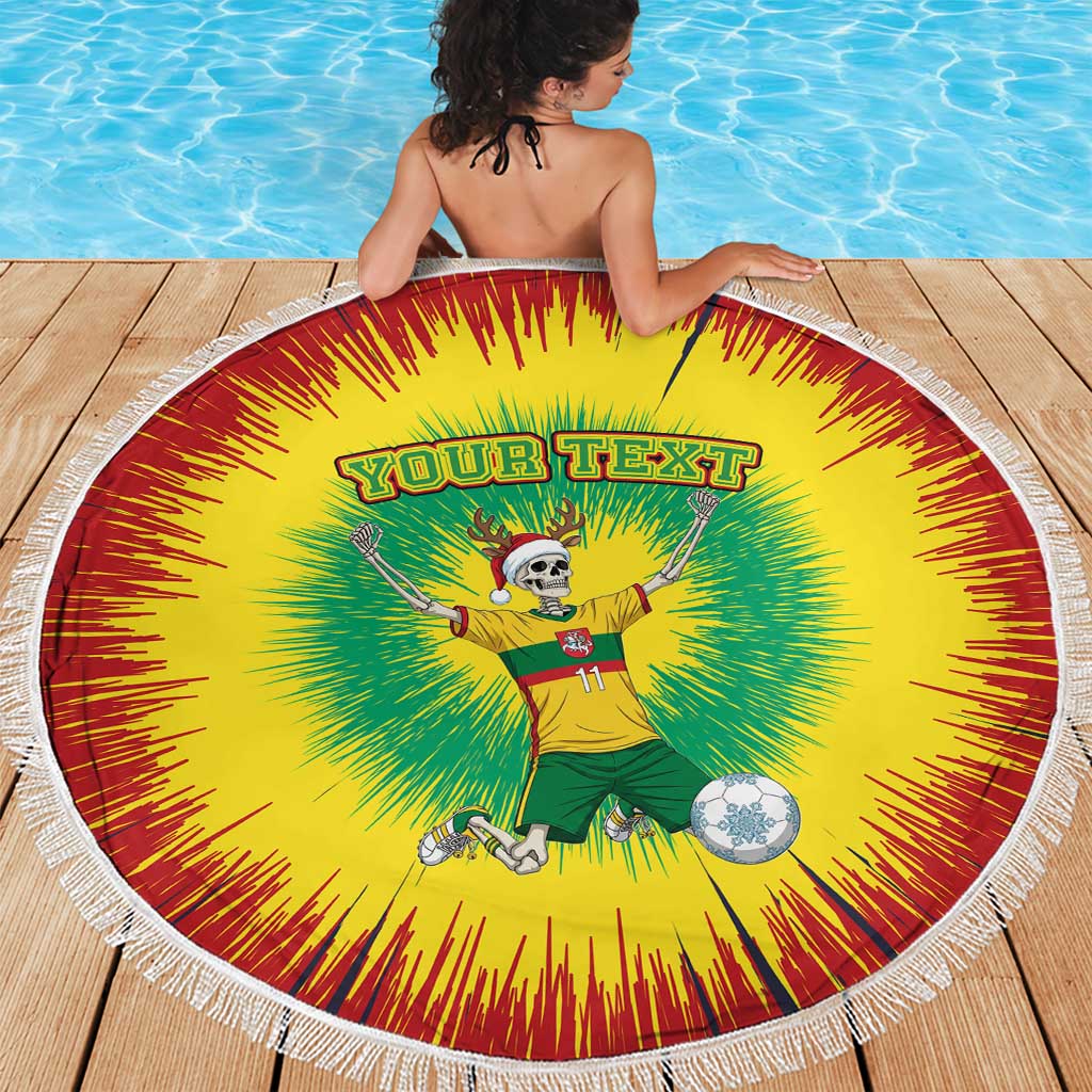 Personalized Lithuania Christmas Tie Dye Beach Blanket Skeleton Soccer Goal Celebration Santa Hat - Wonder Print Shop