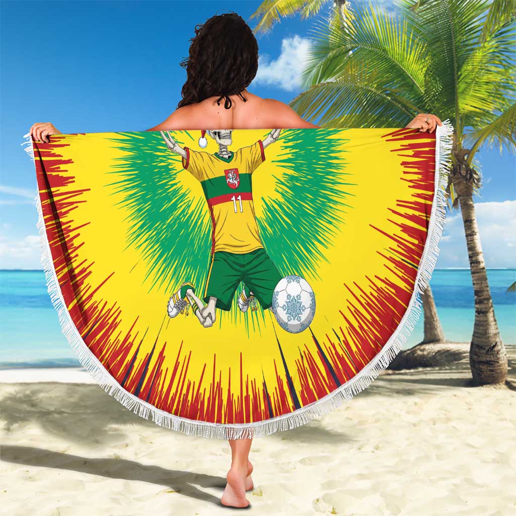 Personalized Lithuania Christmas Tie Dye Beach Blanket Skeleton Soccer Goal Celebration Santa Hat - Wonder Print Shop