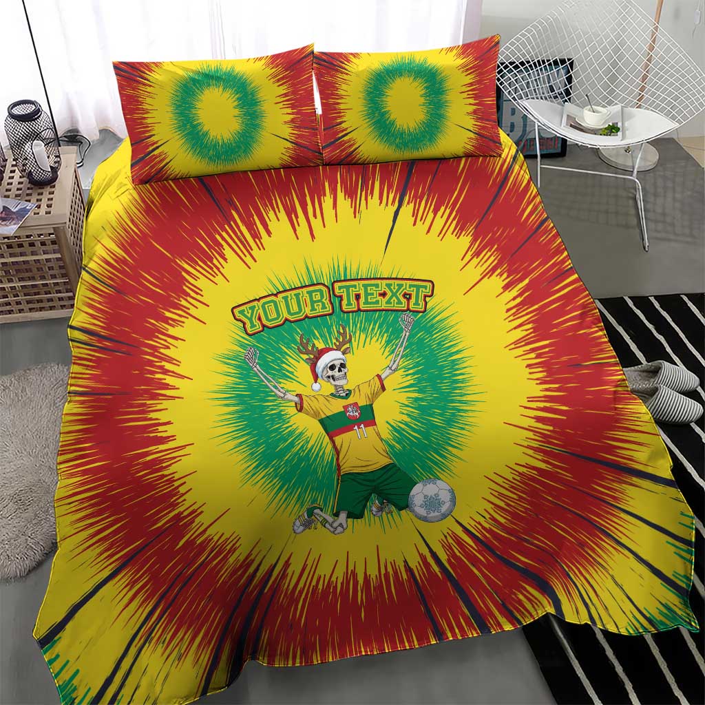 Personalized Lithuania Christmas Tie Dye Bedding Set Skeleton Soccer Goal Celebration Santa Hat - Wonder Print Shop