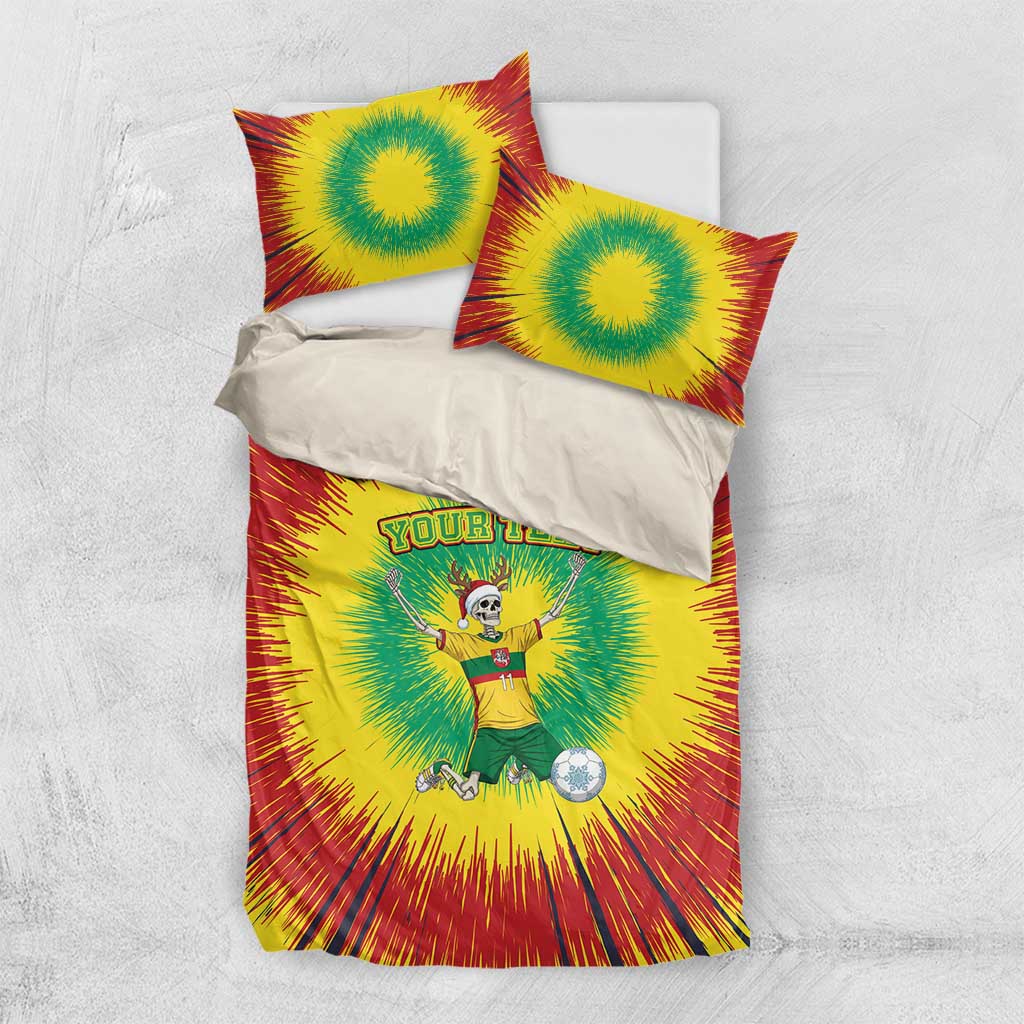 Personalized Lithuania Christmas Tie Dye Bedding Set Skeleton Soccer Goal Celebration Santa Hat - Wonder Print Shop