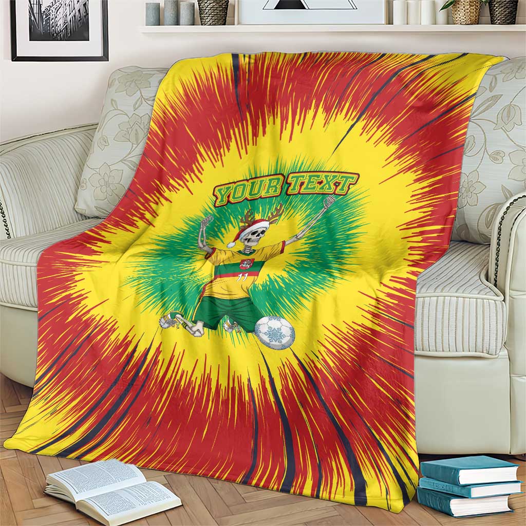 Personalized Lithuania Christmas Tie Dye Blanket Skeleton Soccer Goal Celebration Santa Hat - Wonder Print Shop