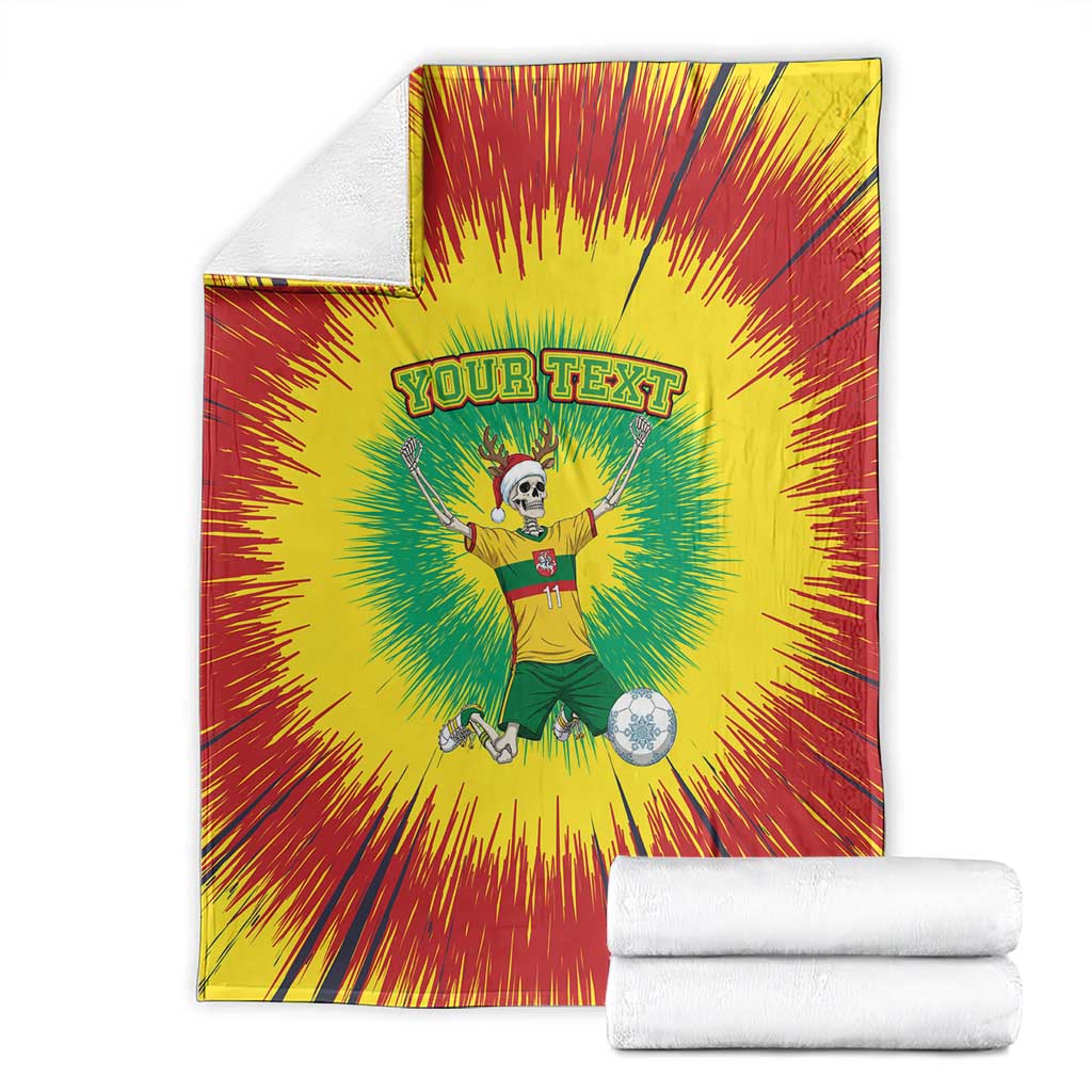 Personalized Lithuania Christmas Tie Dye Blanket Skeleton Soccer Goal Celebration Santa Hat - Wonder Print Shop