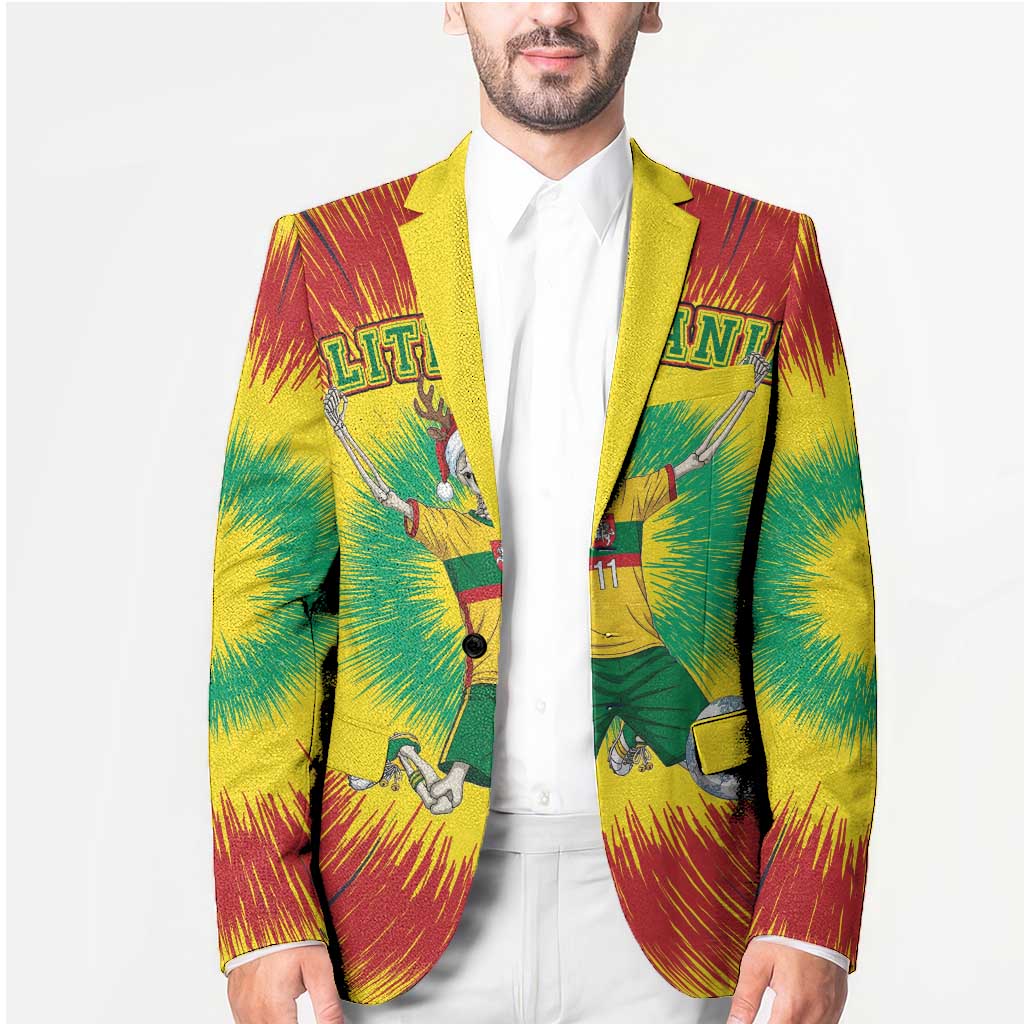 Personalized Lithuania Christmas Tie Dye Blazer Skeleton Soccer Goal Celebration Santa Hat - Wonder Print Shop