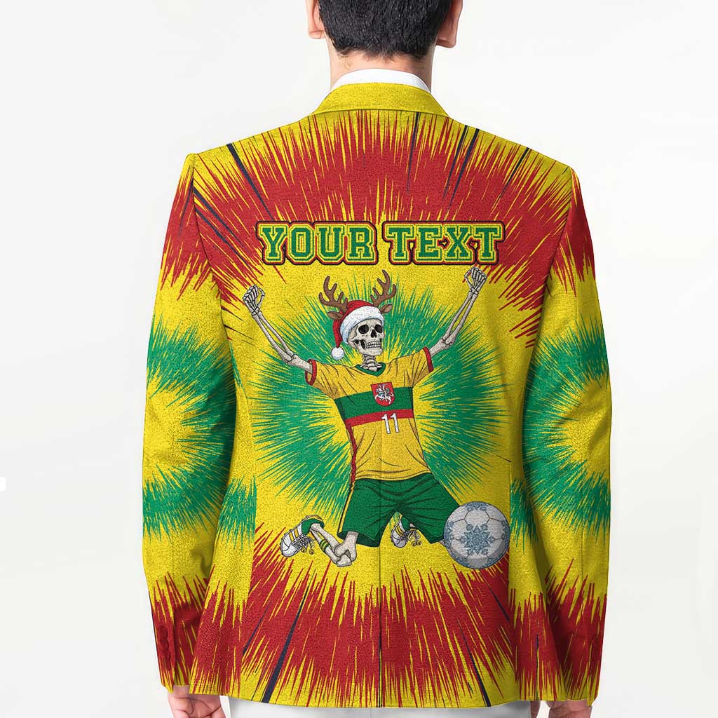 Personalized Lithuania Christmas Tie Dye Blazer Skeleton Soccer Goal Celebration Santa Hat - Wonder Print Shop
