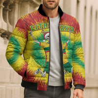 Personalized Lithuania Christmas Tie Dye Bomber Puffer Jacket Skeleton Soccer Goal Celebration Santa Hat - Wonder Print Shop