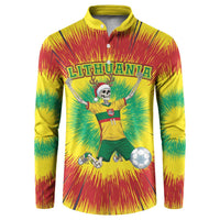Personalized Lithuania Christmas Tie Dye Button Sweatshirt Skeleton Soccer Goal Celebration Santa Hat - Wonder Print Shop